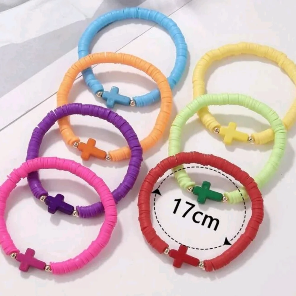 Kids Stackable Clay Beaded Bracelet with Cross-3 Pcs Set